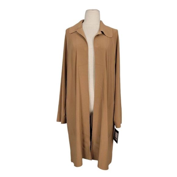 NWT Norma Kamali Men's Trench Coat Jacket Sz S Camel Oversized Open Front Stretc - Picture 2 of 8